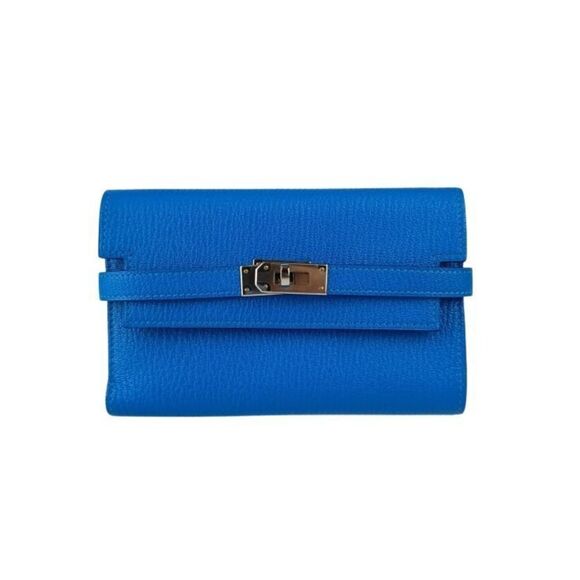HERMES Accessories - HERMES Kelly Deprien Medium Wallet in Blue Chevre, a women's tri-fold long wa...